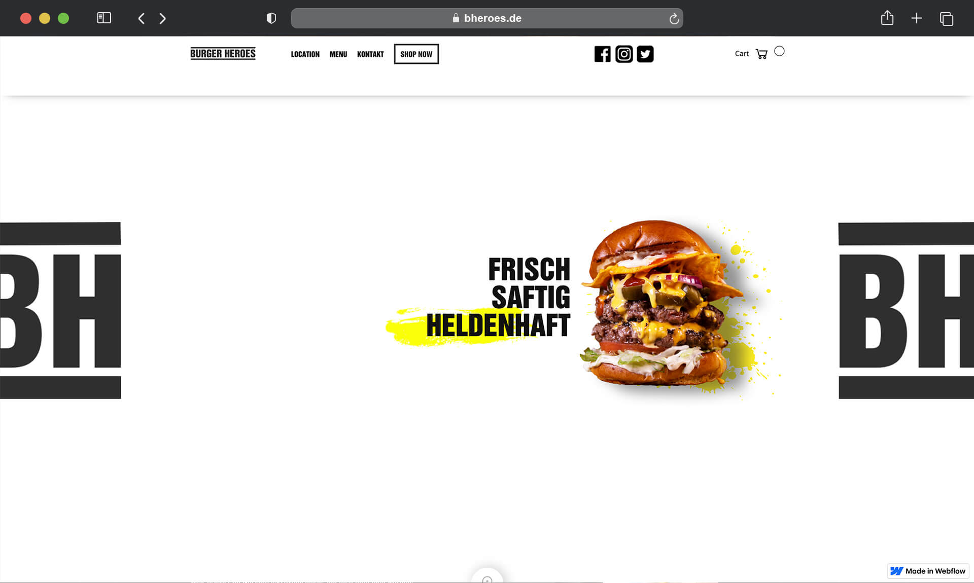 browser mockup zeigt burger heroes webseite vor redesign