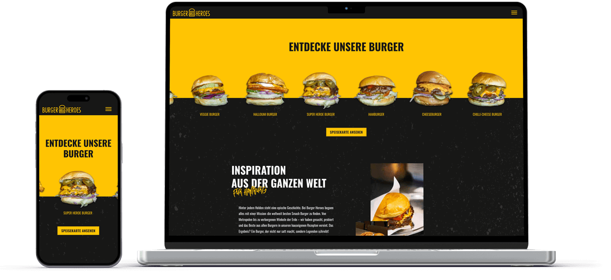 burger heroes webseite zeigt freigestellte burger