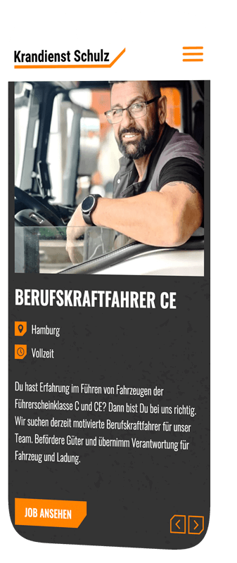 handy mockup zeigt stellenausschreibungen von krandienst schulz