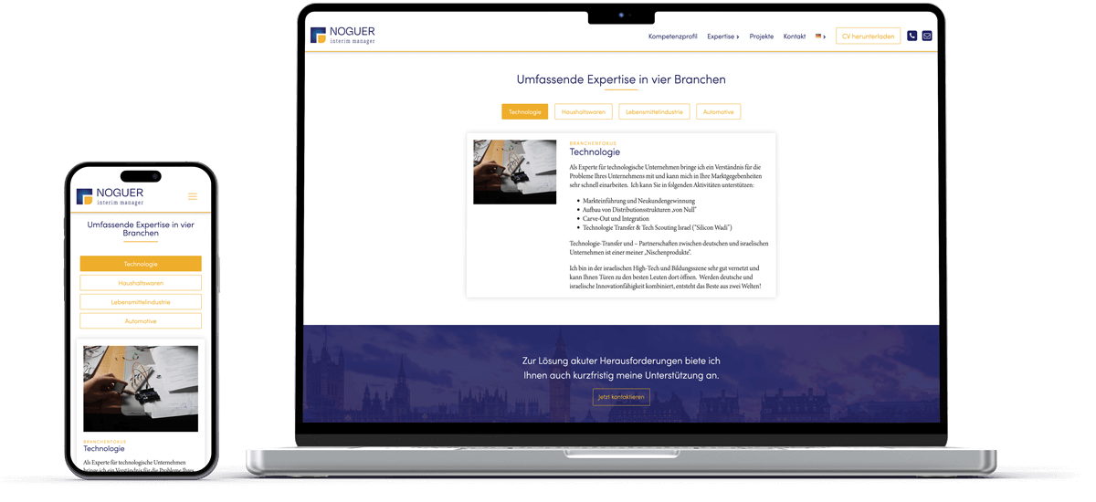 handy und laptop mockup zeigt noguer intereim fach expertisen