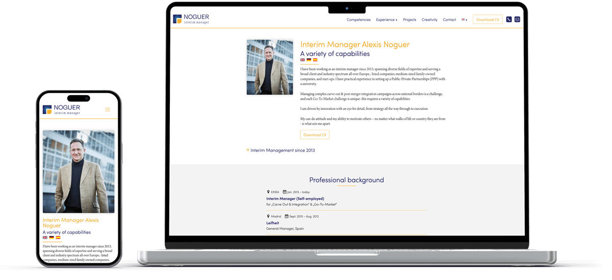 mobile and laptop mockup shows noguer interieur competence profile