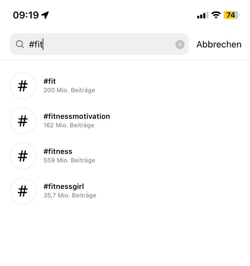 community hashtags beispiel fitness