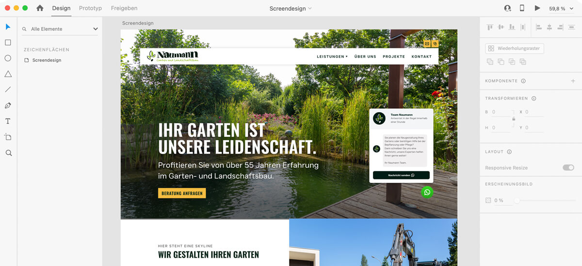 adobe xd mockup zeigt namaunn screendesign