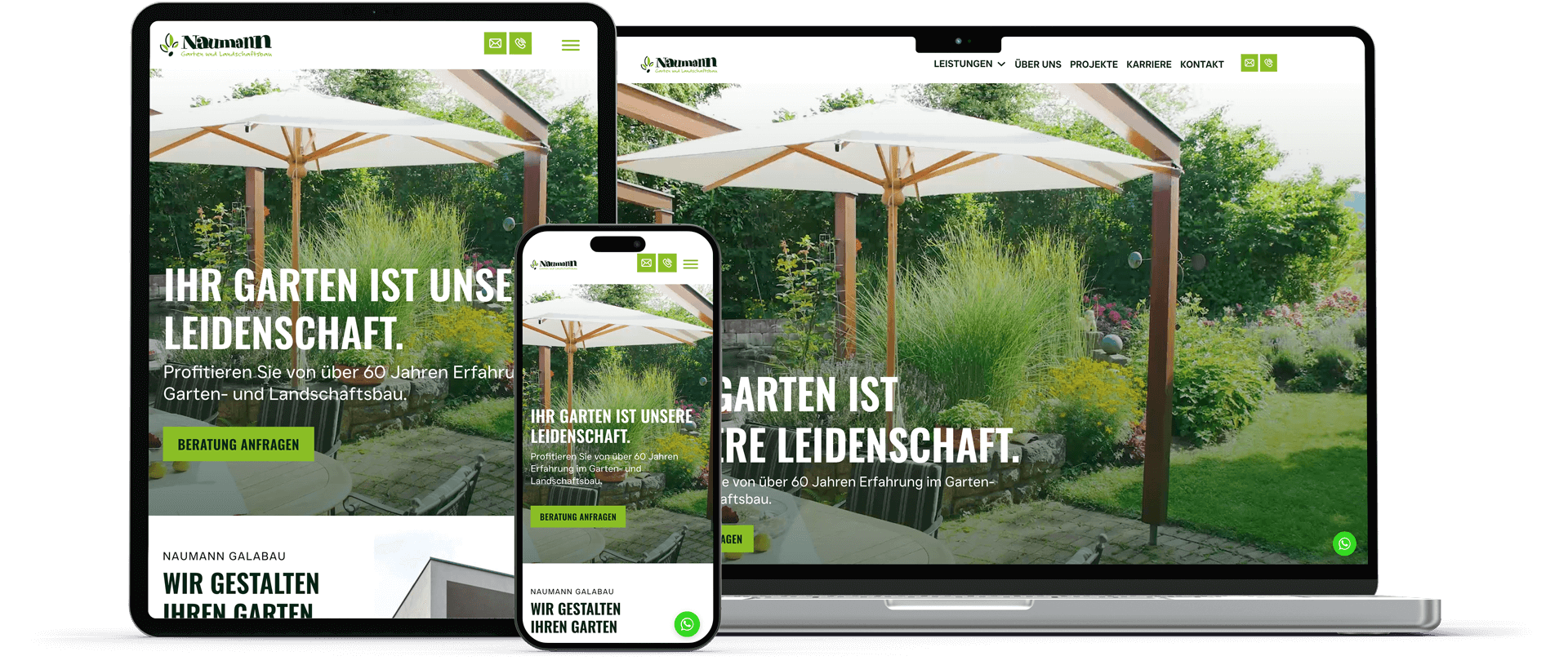 laptop tablet und handy mockup zeigt startseite von naumann