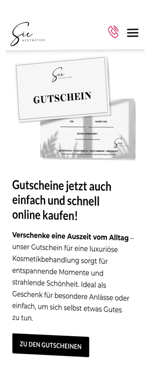 handy mockup zeigt gutschein bereich von sie aestethics