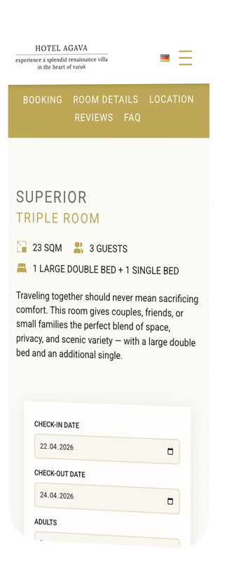 handy mockup zeigt buchungsintegration von hotel agava split