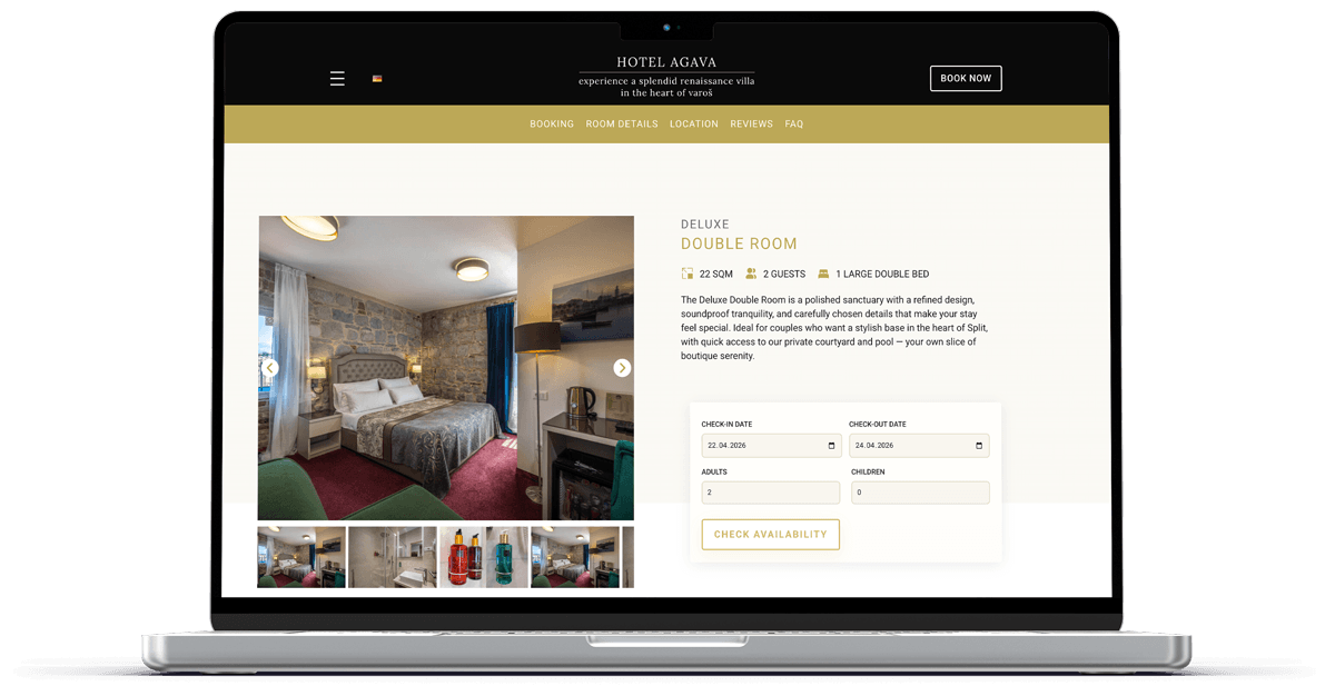 laptop mockup zeigt buchungsintegration von hotel agava split