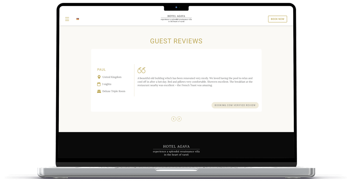 laptop mockup zeigt gaestestimmen von hotel agava split