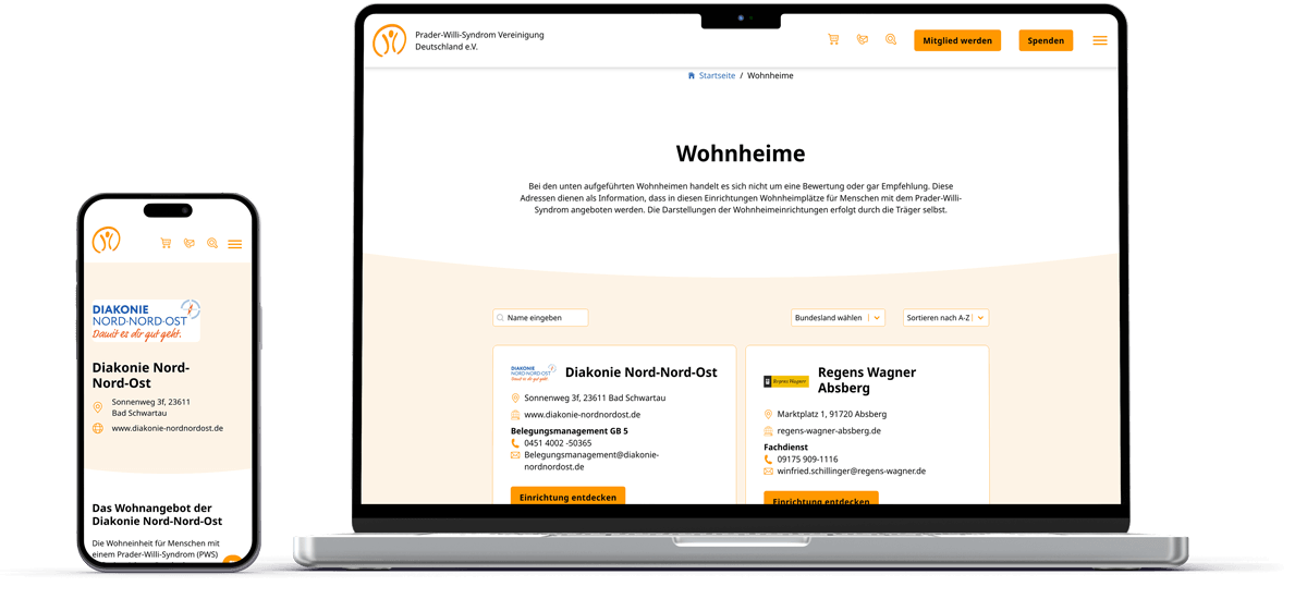 laptop und handy mockup uebersicht wohnheime von prader willi
