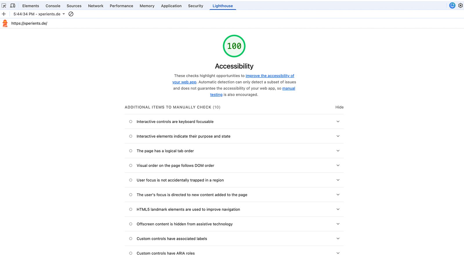 Google Lighthouse Bericht in den Chrome DevTools