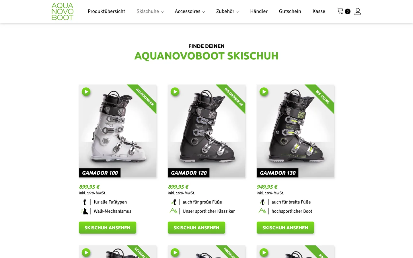 Übersicht der Skischuhe im WooCommerce-Shop von AquaNovoBoot