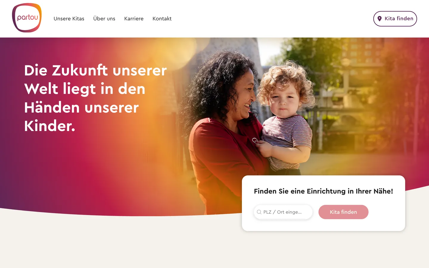 Startseite von Partou mit Kita-Suche